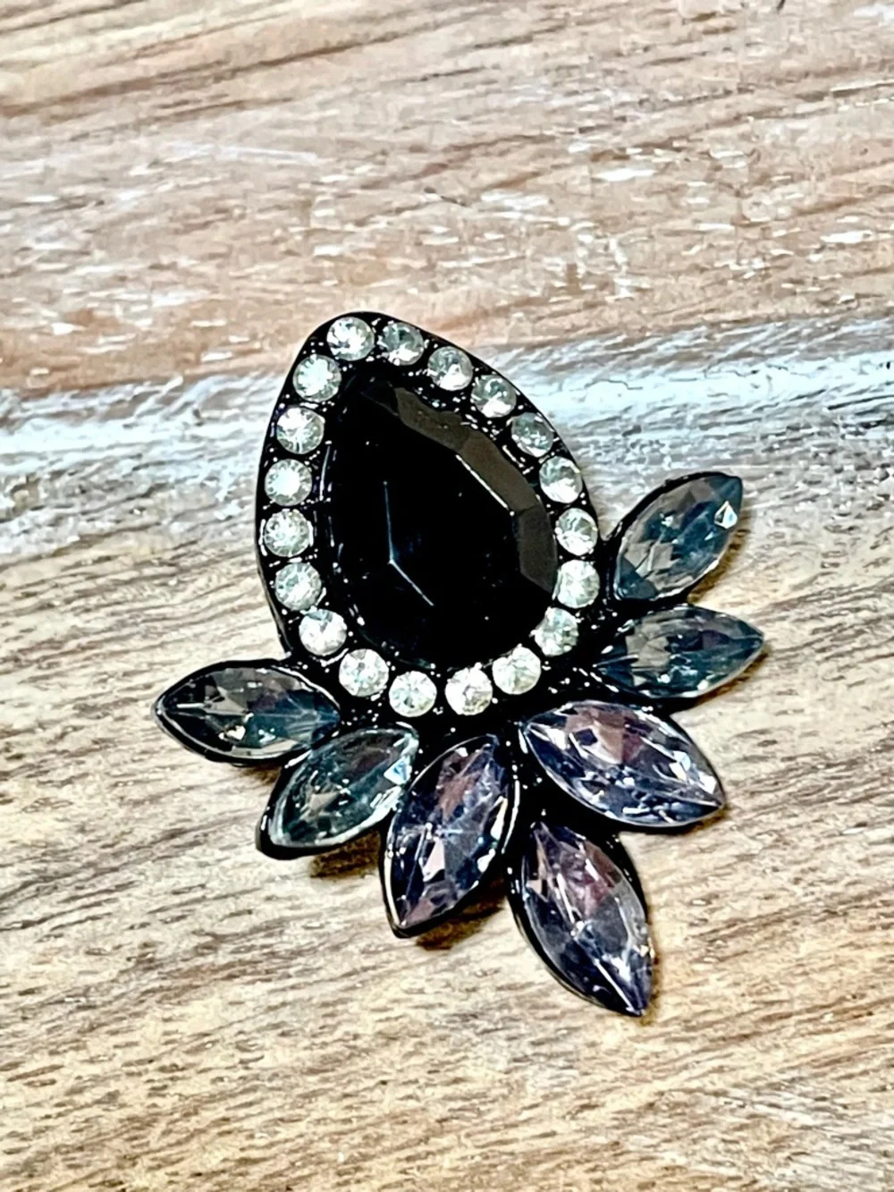 Black and Gray Crystal Teardrop Statement Earrings